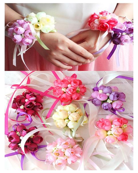 

decorative flowers & wreaths korean bride wrist flower bridesmaid sisters hand corsage artificial cloth decoration wedding supplies 1pcs
