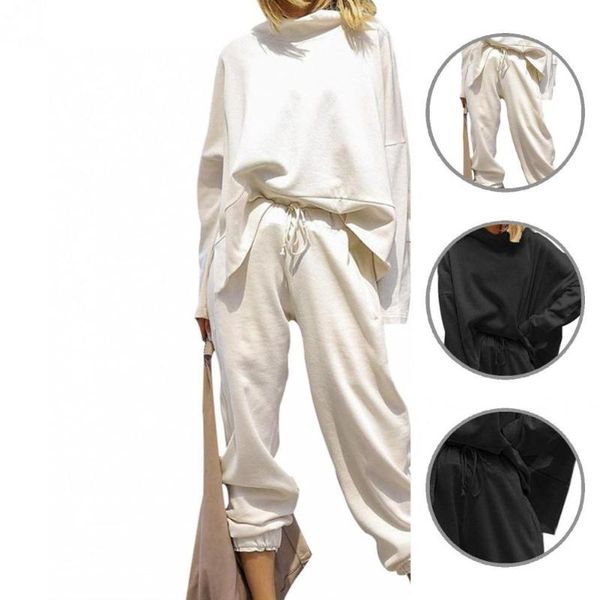 

gym clothing loose two pieces long sleeve blouse ankle banded pants set for party, White;black