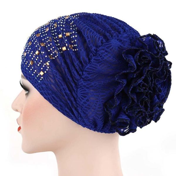 

women fashion flower rhinestone head wrap muslim turban cap casual all seasons beanie/skull caps, Blue;gray