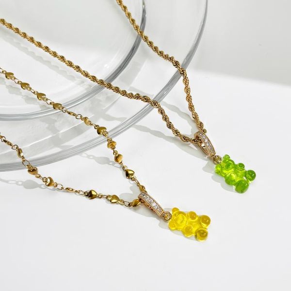 

pendant necklaces peri'sbox cute candy color gummy bears charm for women acrylic bear zircon pearls chain choker jewelry gift, Silver