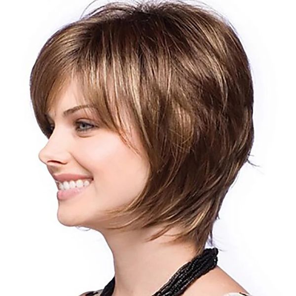 

women straight short natural wig style pixie cut synthetic hair brown heat resistant hair wig for womenfactory direct, Black
