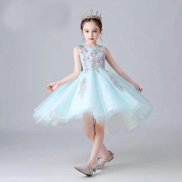 

girl's dresses flower girl for weddings light green tea-length girls princess sleeveless allpiques tulle ball gown, Red;yellow