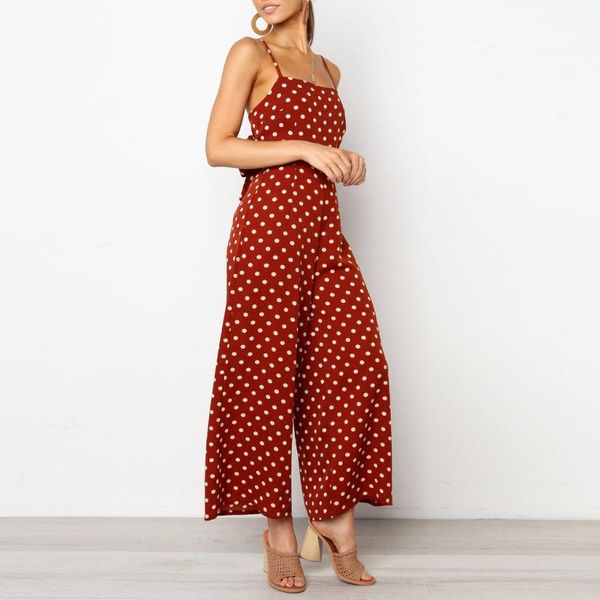 

women's jumpsuits & rompers jumpsuit women summer 2021 polka dot holiday bodysuits wide leg pants long backless strappy playsuit #50, Black;white