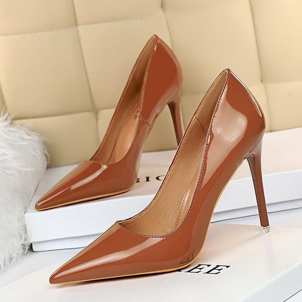 

dress shoes european and american style fashion simple super high heel shiny patent leather shallow mouth pointed thin women's, Black