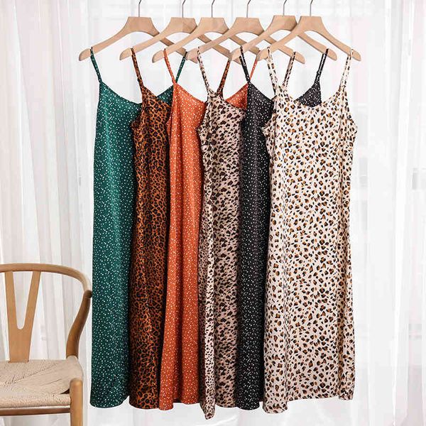 

s-4xl korean shining polka dot summer women dress spaghetti strap boho leopard print maxi party vestidos plus size m30262 210322, Black;gray