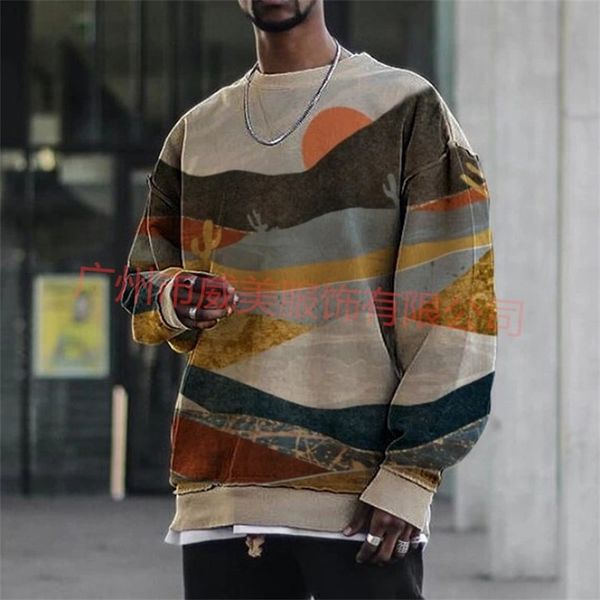 

2020 new digital positioning men's landscape printing leisure sports sweater, Black