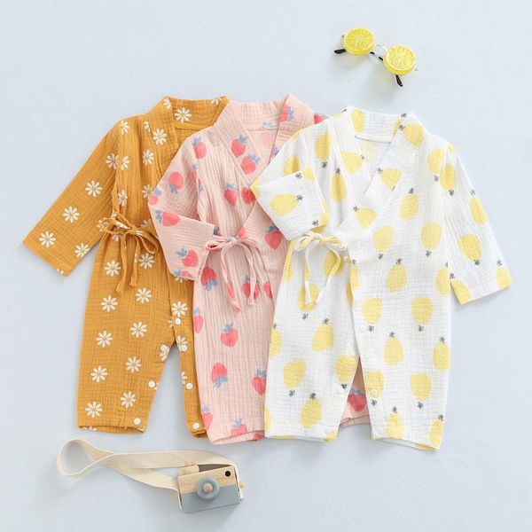 

jumpsuits fruit print jumpsuit for toddler long sleeve cotton baby girl boy clothes borns girls boys romper 0-24m, Blue