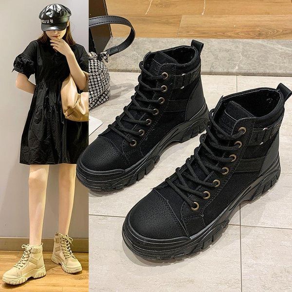 

boots ladies lace-up platform winter warm non-slip short, Black