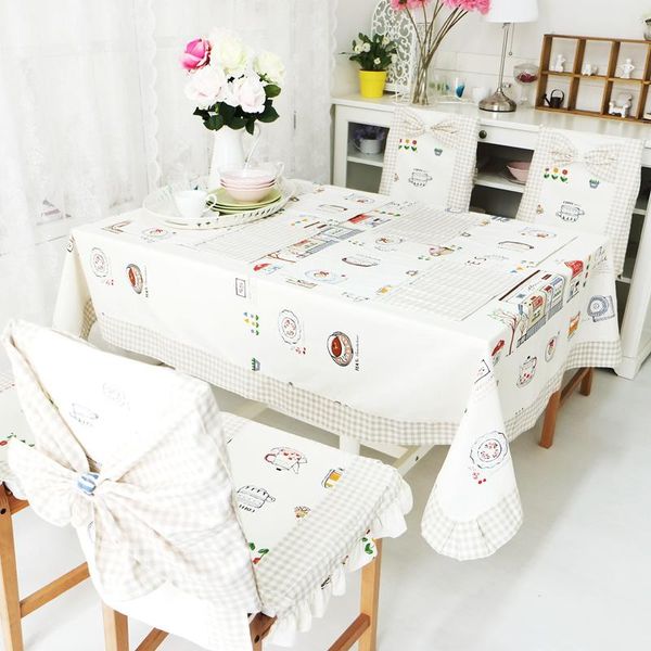 

brand cartoon coffee shop print table cloth set cover cushion mats pads patchowrk ruched bow decoration accessories