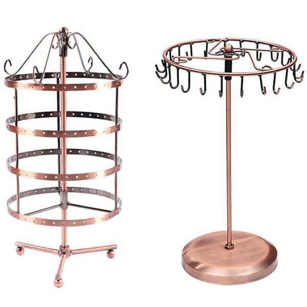 

jewelry pouches, bags 4 tiers copper color rotating 72 pairs earring holder & stand 23-hooks necklace storage box, Pink;blue