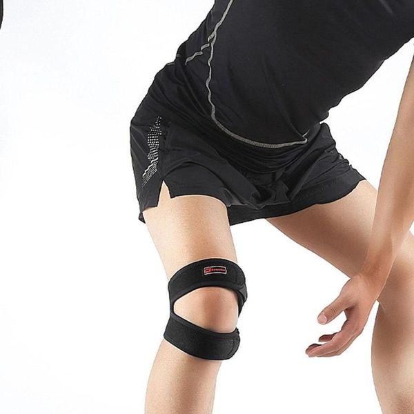 

double patella breathable flexible knee brace strap help support pad reduce soreness exercise fitness pain pressure h9w0 elbow & pads, Black;gray