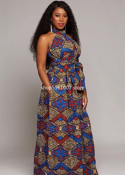 

ethnic clothing 2021 summer african women sleeveless printing polyester long dress, Red