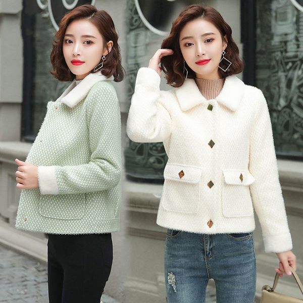 

women's wool & blends women high-end imitate mink bown coat female short jacket ladies fashion overcoat spring autumn woolen coats b mj, Black