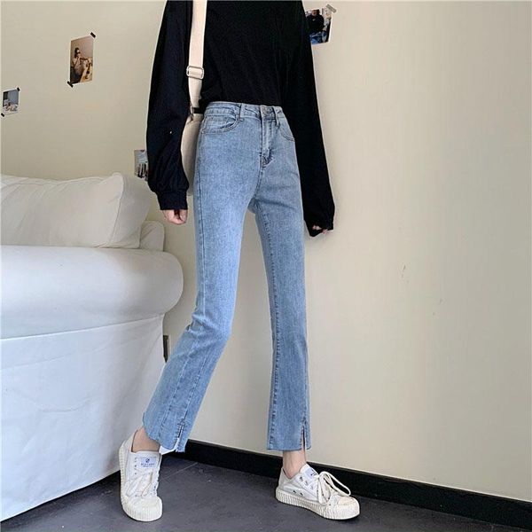 

women's jeans 3144 autumn 2021 high-waisted slimming student light-colored, Blue