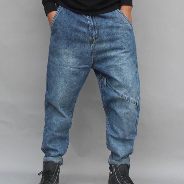 

men's jeans hip hop baggy mens denim loose pants rap for boy rapper fashion men, Blue