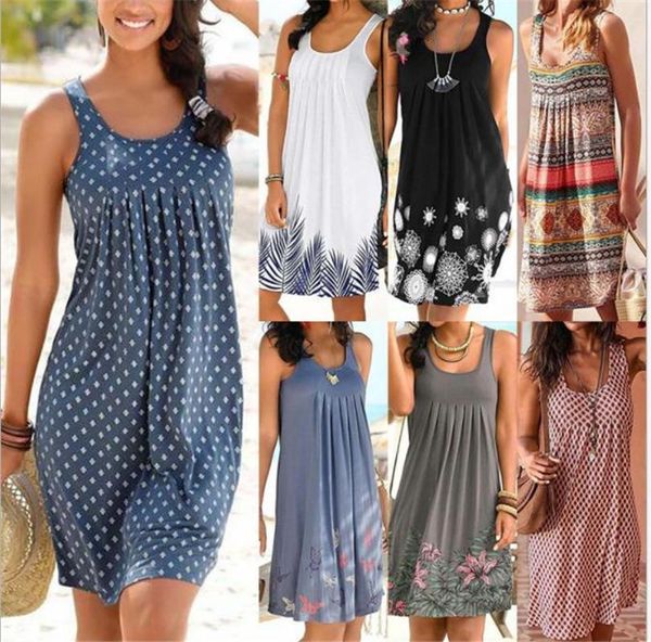 

casual dresses beautiful sleeveless round neck printed european and american plus size women's dress in summer of 2021 sexy, Black;gray