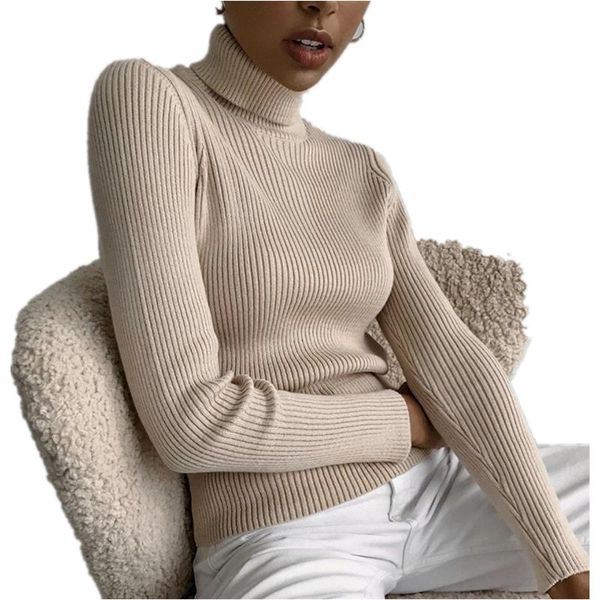 

women's sweaters fall 2021 solid color pit striped knit pullover turtleneck sweater temperament warm bottoming women, White;black