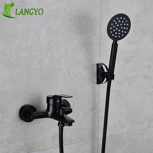 

solid brass dual holders bathtub faucet balck wall mounted bathroom mixer tap and cold water shower set sets