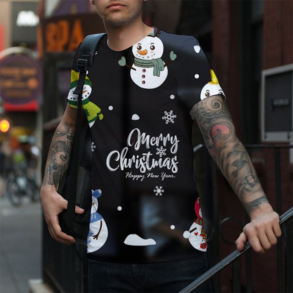 

european and men's new print cartoon christmas style fashion short-sleeved casual breathable street shooting party travel vacation, White;black