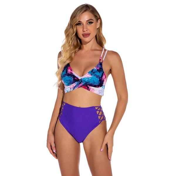 

2021 new women's cross strap high waist split swimsuit bikini, White;black