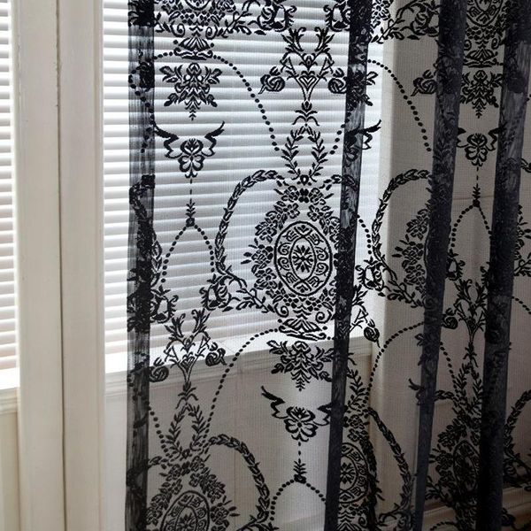 

curtain & drapes customized black voile curtains for living room bedroom european lace sheer window door embroidery tulle home decor