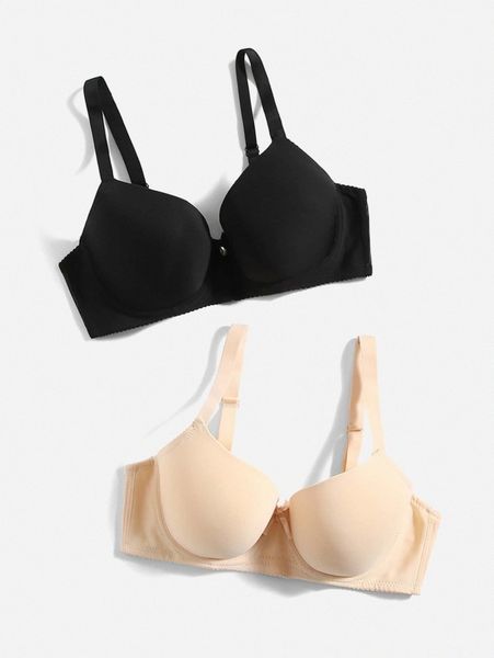 

2pack plus solid underwire bra v5jy#, Black;white
