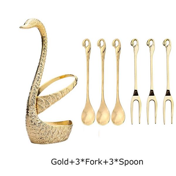 

flatware sets 7pcs swan fruit base holder forks set stainless steel salad dessert coffee spoon cake tableware drop