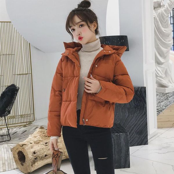 

women's down & parkas 2021 hooded casual thick winter women short female solid warm puffer coat loose basic zipper cotton padded jacket, Black