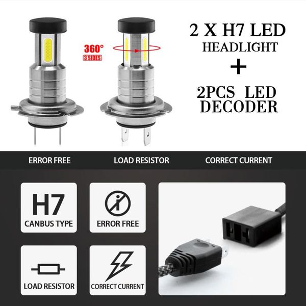 

car headlights h7 led headlight + decoder set meal 6000k white light lamp universal cob mini bulbs 110w/set 26000lm no instrument fail