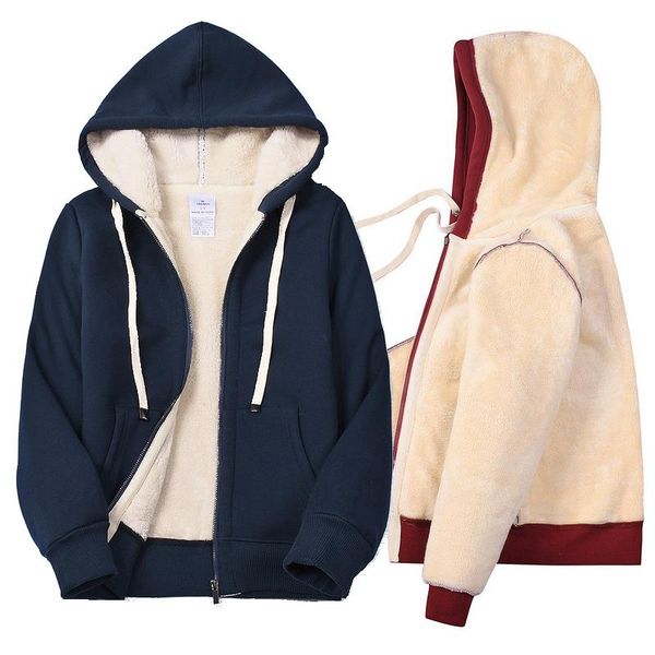 

women's hoodies & sweatshirts hooded sweatshirt zip velvet jacket ladies plus fleece thick cotton coat, Black