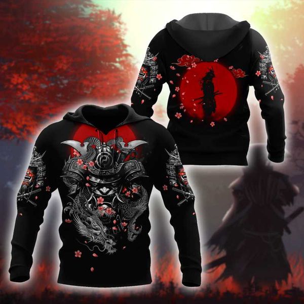 

men's hoodies & sweatshirts 2021 autumn fashion beautiful samurai carp fishing 3d printed zip pullover casual harajuku streetwear, Black