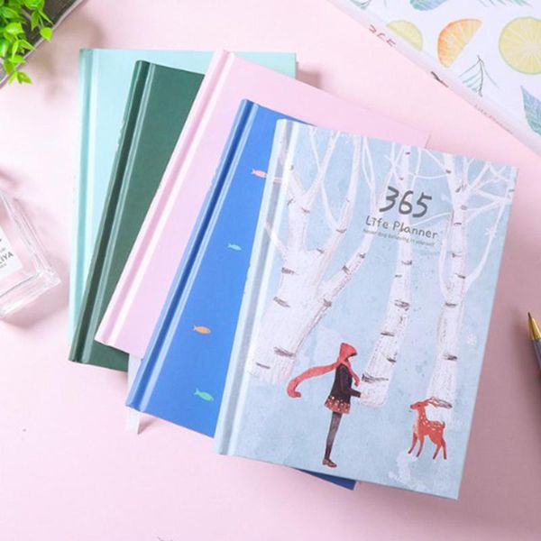 

notepads 365 days simple and fresh hand account book schedule planner hardcover color fixed-page inner page notebook, Purple;pink