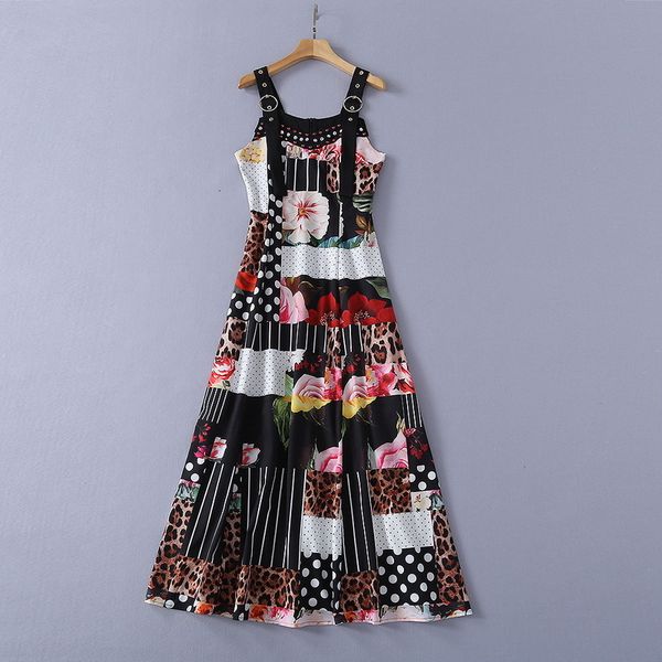 

casual dresses european and american women's clothing spring condole belt bound diamond polka dot leopard flower print fashion dress 1k, Black;gray