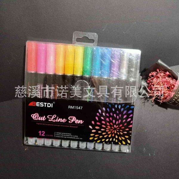 

pen 12 color out line colorful silver color double line outline diy hand account greeting card poster marker