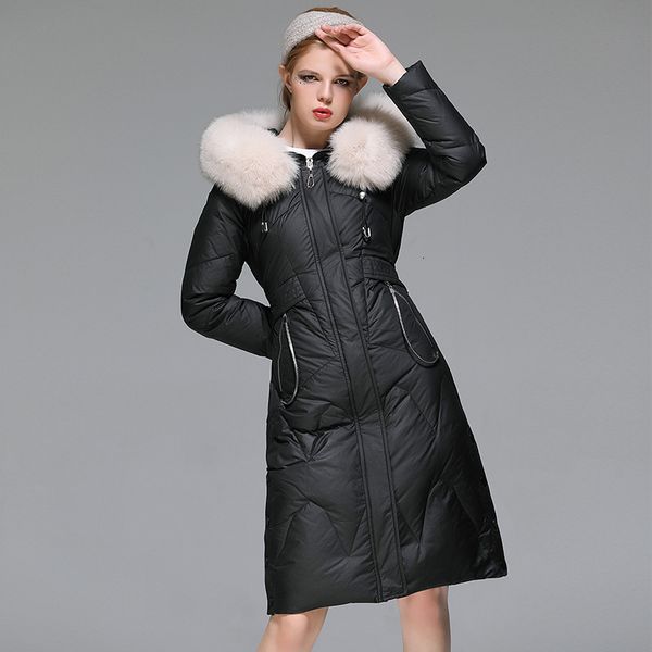 

down jacket winter white duck women's 2021 coat large wool collar hooded korean version thickened warm medium and long, Black