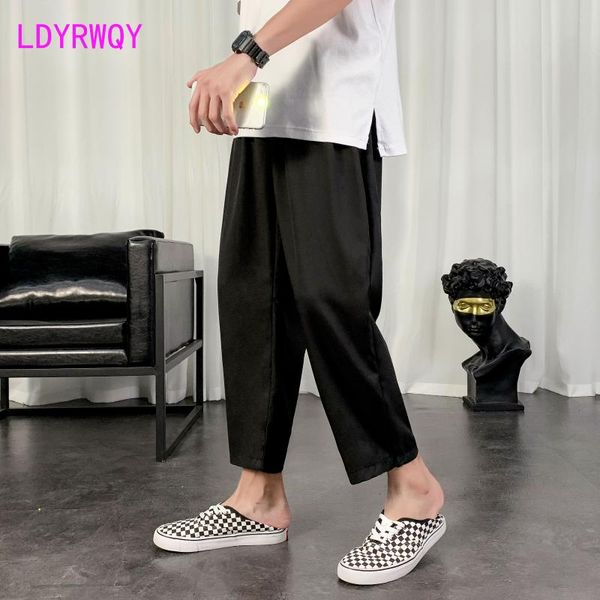 

korean style trendy straight loose wide-leg casual pants men summer polyester daily regular men's, Black