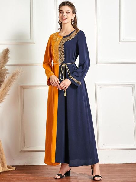 

ethnic clothing muslim dress fashion embroidery long sleeve contrast stitching arabian robe dubai abaya turkey, Red