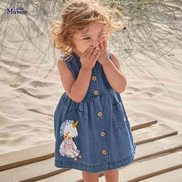 

little maven summer baby girl clothes children unicorn denim color sundress pinafore sleeveless dress for kids 2-7 years, Red;yellow
