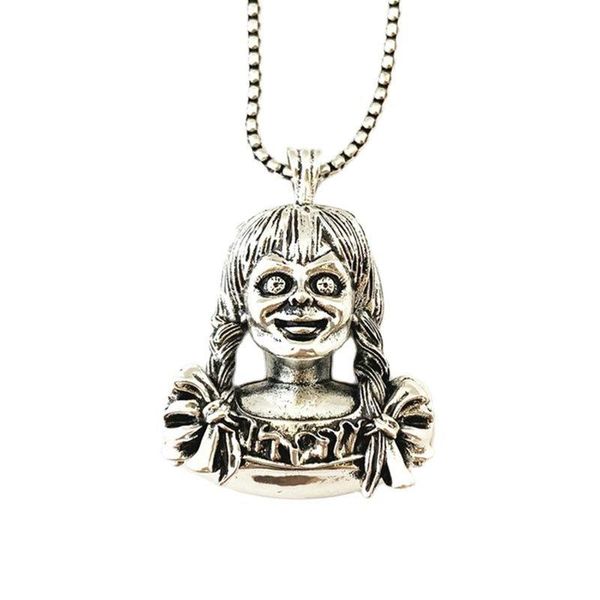 

pendant necklaces fantasy universe the conjuring annabelle horror necklace metal thriller braid doll face fashion jewelry, Silver