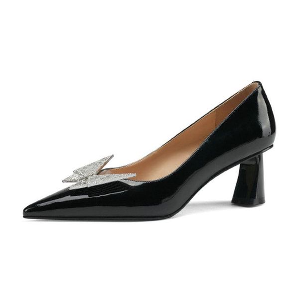 

rhinestone shoes for women shallow genuine leather elegant high heel pumps wedding party 2021 spring summer shoes woman, Black