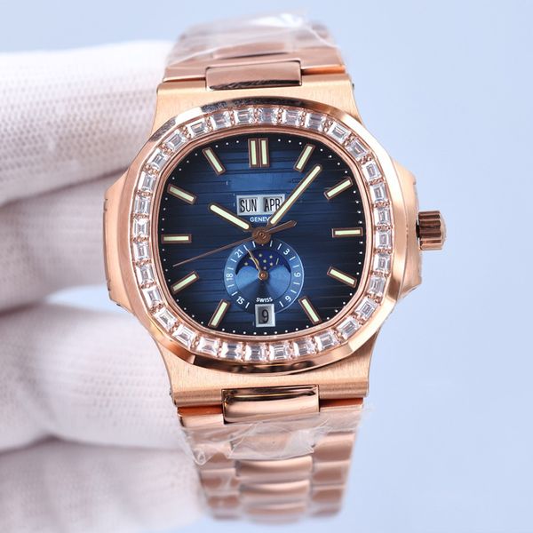 

mens watches fully automatic mechanical watch diamond wristwatch 40mm sapphire stainless steel strap waterproof multi-function wristwatches, Slivery;brown