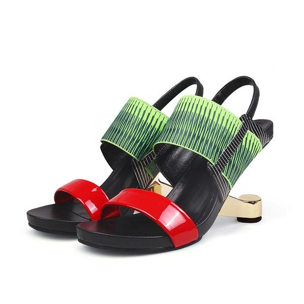 

gladiator sandals women metal high heel shoes mixed color open toe summer, Black