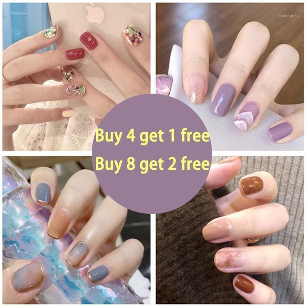 

french nails art tips fake nail press on false with glue designs set full cover artificial box short display kiss stick square1, Red;gold
