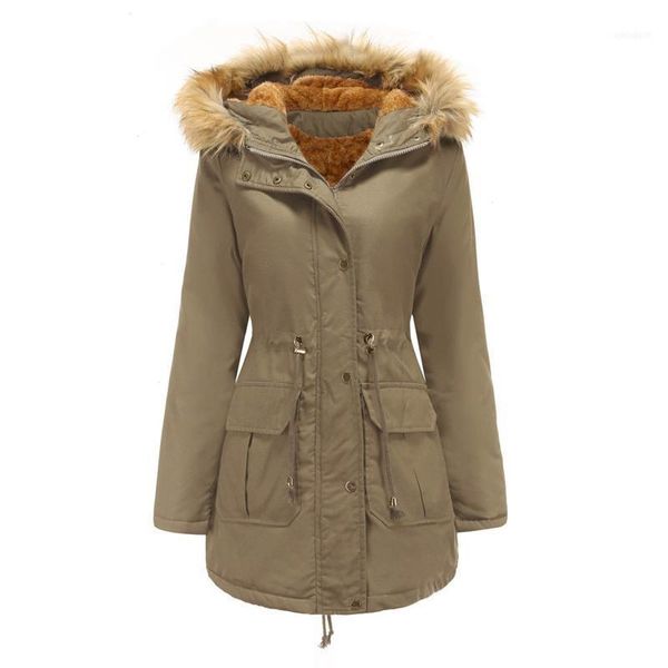 

women's down & parkas winter hoodies fleece outwear for women plush hooded loose drawstring long solid color keep warm outcoat1, Black