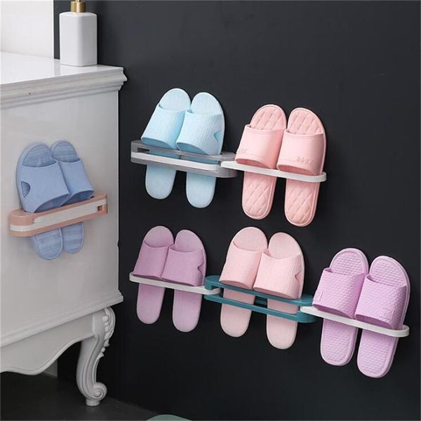 

bathroom slippers rack wall mounted shoe organizer folding hanger self adhesive storage holder for bedroom shower room clothing & wardrobe