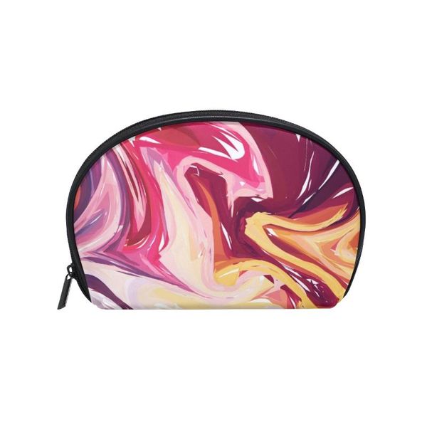 

fengju multifuncition shell cosmetic bag purse half moon hanging travel toiletry pouch for girls woman abstract stone patterned bags & cases