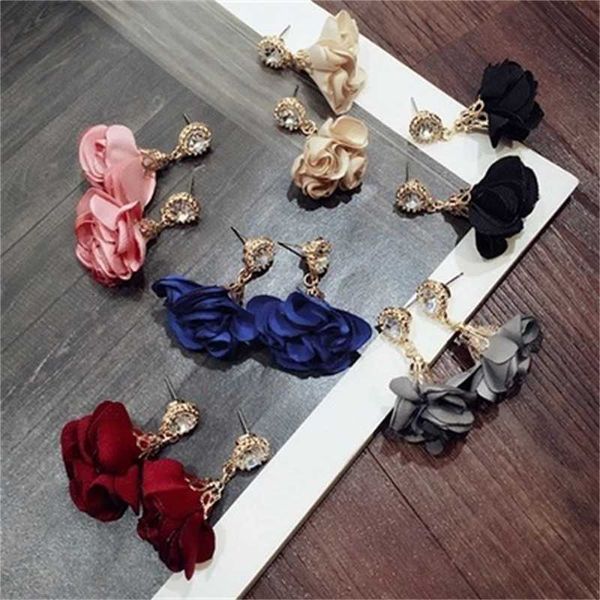 

earrings fashion temperament women's earrings cloth flower flash drill earrings ear accessories, Golden