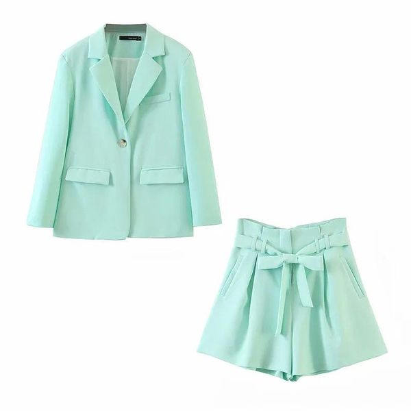 

casual women's blazer shorts two-piece suit early autumn fashion long sleeve ladies office jacket elegant two piece pants, White