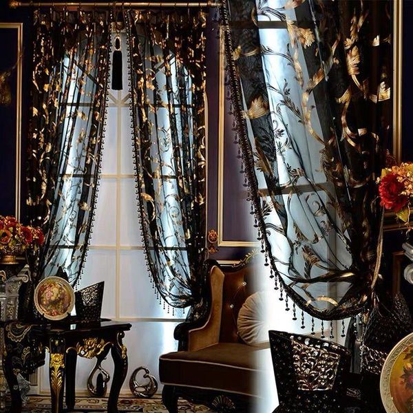 

curtain & drapes european classical luxury for living room delicate sheer window bedroom black voile drape blinds