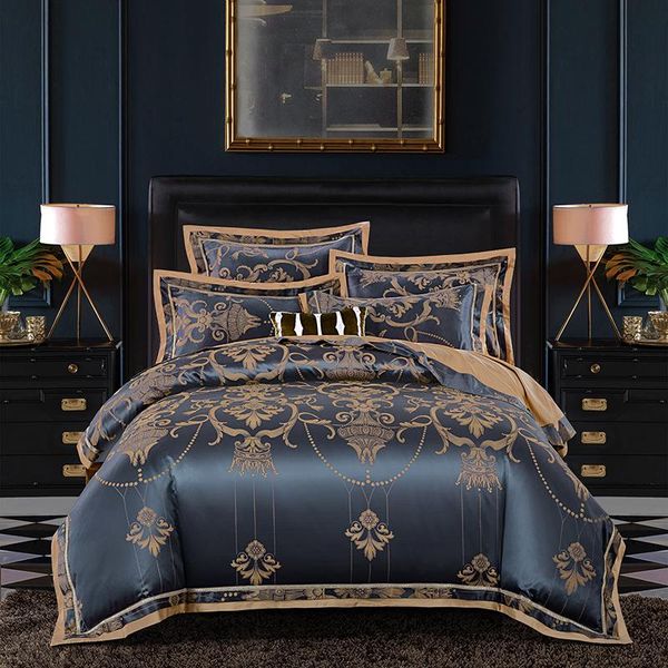 

bedding sets luxury silk jacquard duvet cover set 4/6pcs  king size ultra soft cotton linen pillowcase bedsheet